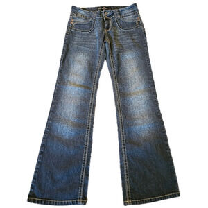 Forever Young Low Rise Dark Wash Flare Backflap Jeans Size 11 (Run Small)